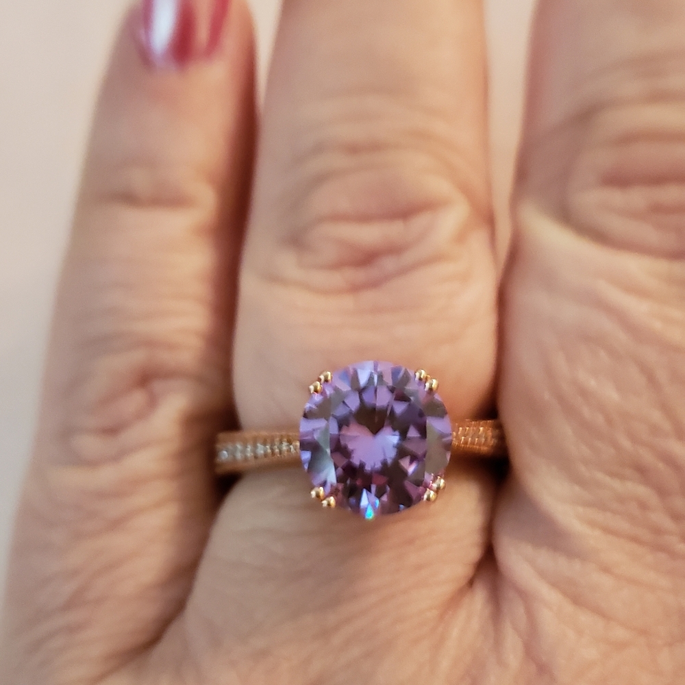Sz 9, Purple & White Cubic Zirconia 18k Rose Gold Over 925 Silver,  5.98ctw, NWT